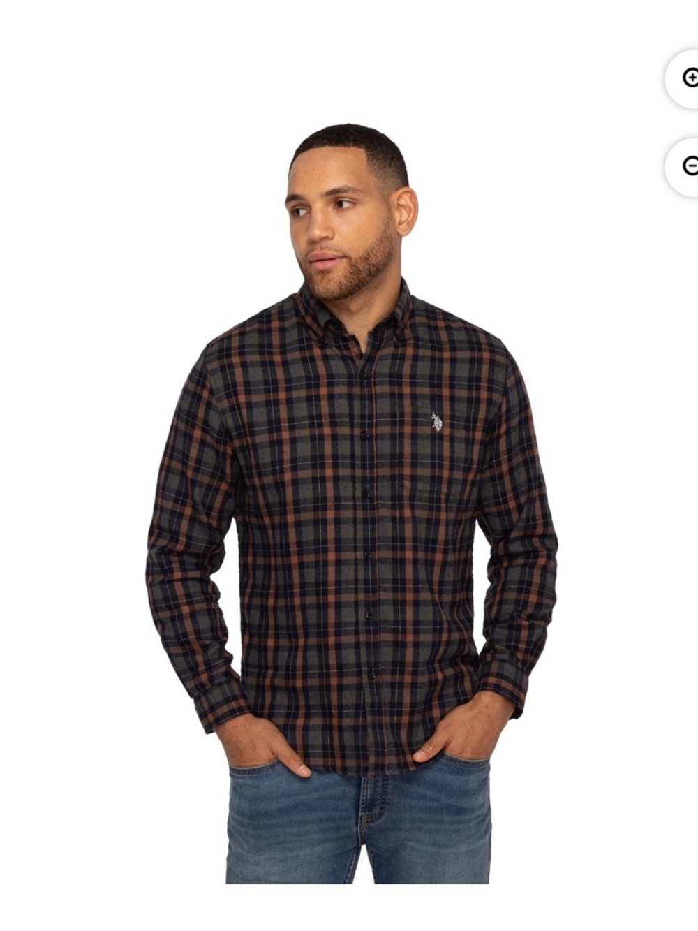 Men's Long-Sleeve Plaid Button-Down Shirt - Brown/Navy